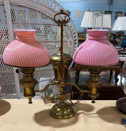 ANTIQUE BRASS DOUBLE STUDENT LAMP (1 of 6)