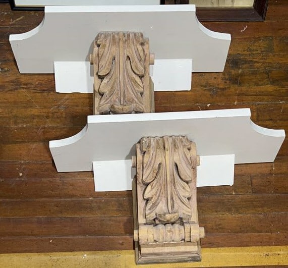 CARVED WOODEN SHELVES: 24" x 12"