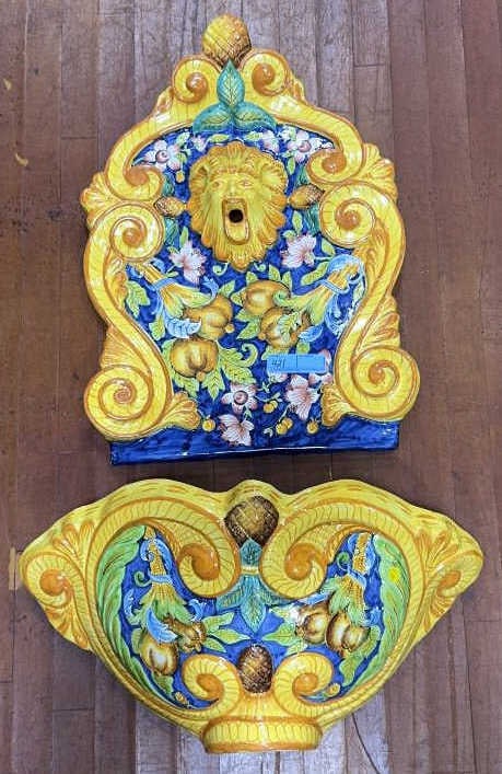 ITALIAN PORCELAIN WALL FOUNTAIN: TOP 26" X 19" BOTTOM 26" X 13"