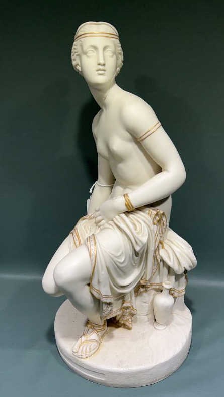 PARIAN WARE FIGURE OF A WOMAN: SEE PHOTOS FOR CONDITION 18" TALL