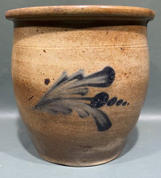 BLUE DECORATED STONEWARE CROCK: ~