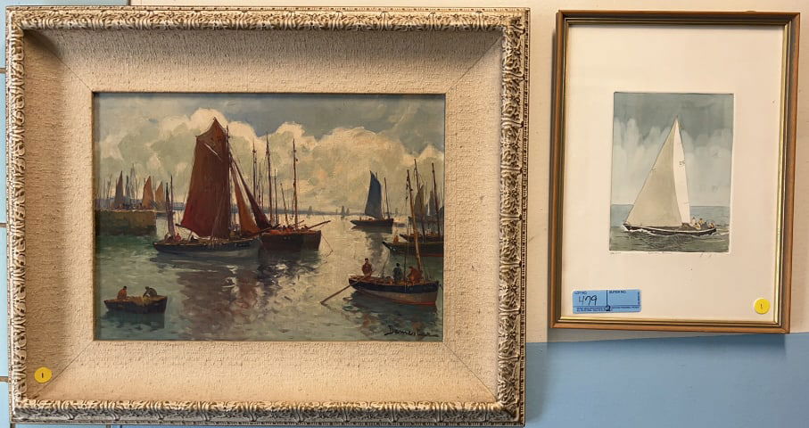 OIL ON BOARD OF HARBOR SCENE & PRINT (1 of 5)