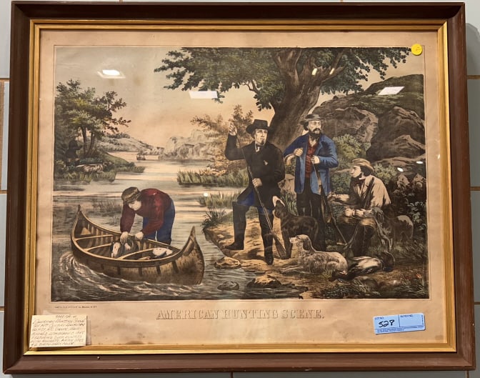 AMERICAN HUNTING SCENE 19TH CENT. LITHOGRAPH (1 of 3)