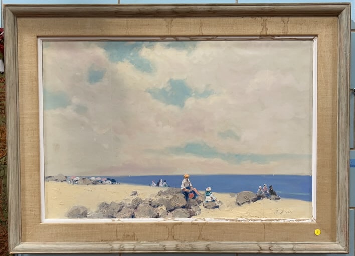 LARGE ANDRE GISSON OIL ON CANVAS OF BEACH SCENE (1 of 8)