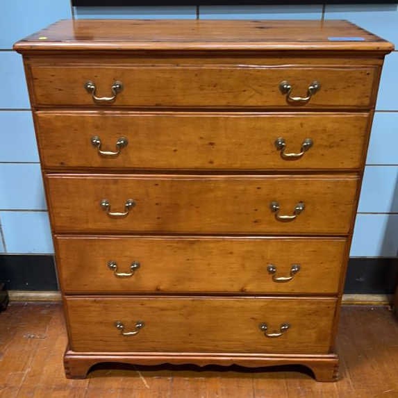 ANT. NEW ENGLAND PINE SEMI TALL CHEST (1 of 4)