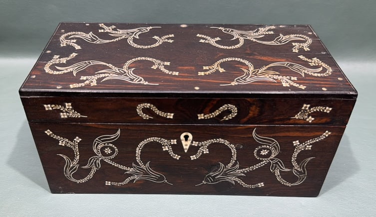 ANTIQUE INLAID ROSE WOOD TEA CADDY (1 of 6)