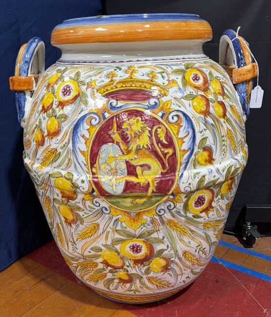 ARTISTICA LARGE ITALIAN DECORATED URN W/ HANDLES: 24-1/2