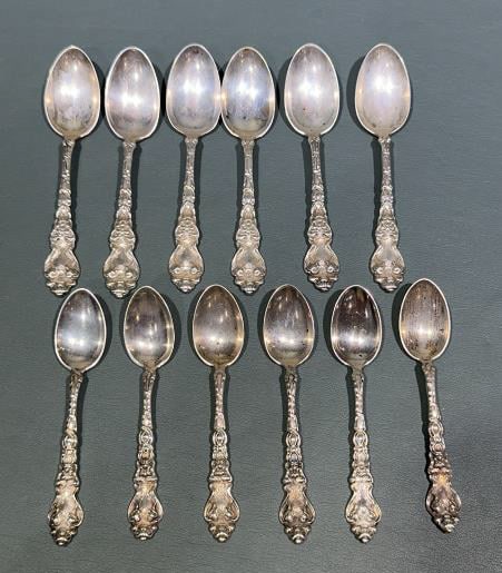 SET OF 6 STERLING TEASPOONS & 6 SMALL TEASPOONS (1 of 4)