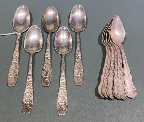 SET OF 5 STERLING SPOONS & 6 SILVER PLATE SPOONS (1 of 3)
