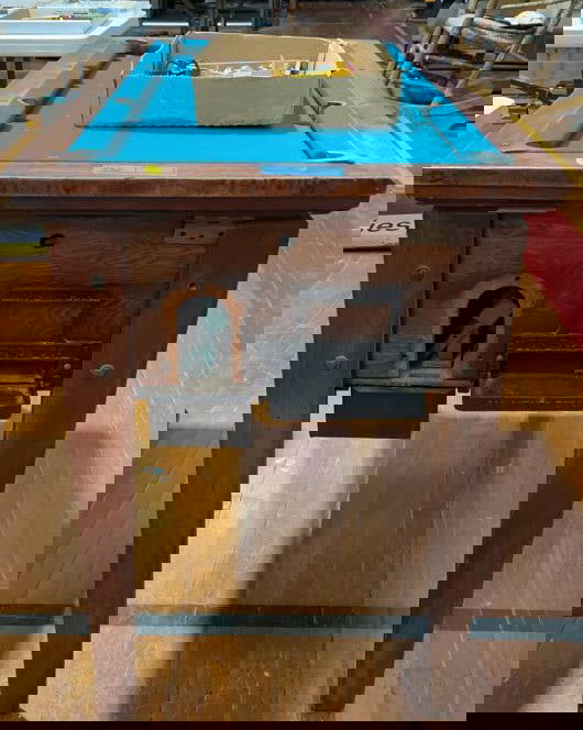 SMALL ANTIQUE 8 POCKET POOL TABLE: ~ 23" WIDE X 41" X 33-1/2" TALL