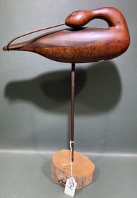 CARVED WOODEN PREENING CURLEW DECOY