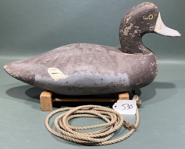 JESSIE URIE BLUEBILL HEN DECOY IN OLD WORKING REPA: ~ 14" X 8"