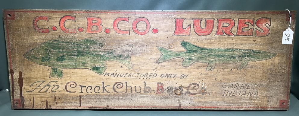 VINTAGE C.C.B. COMPANY LURES ADVERTISING SIGN: ~ 31-1/2" X 11"