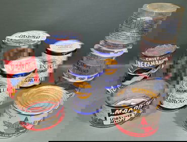 LOT OF VARIOUS SEAFOOD CANS