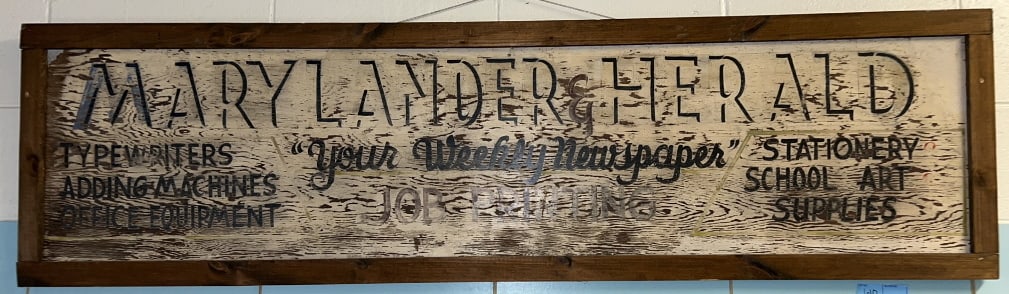 "MARYLANDER & HERALD" WOOD SIGN: 65" X 18"