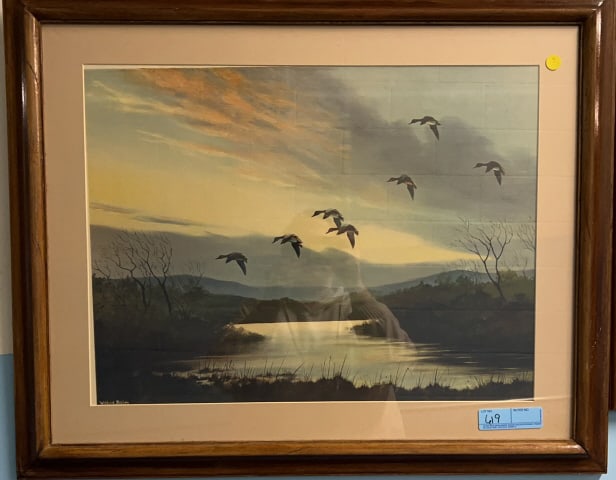 WILLIAM BAILEY WATERCOLOR OF DUCKS OVER RIVER: 31 1/2" X 25 1/2"