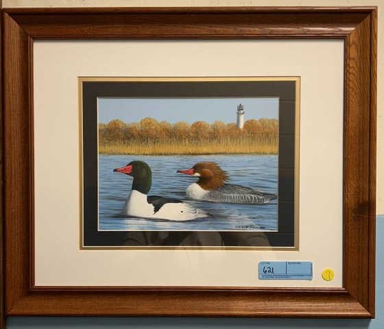 LOUIS FRISINO ORIGINAL PAINTING OF MERGANSERS: 23 1/2" X 19 1/2"