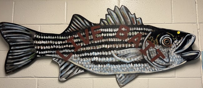 LG WOOD ROCK FISH SIGN "LIVE BAIT"