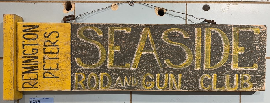 "SEASIDE ROD AND GUN CLUB" WOODEN SHELL SIGN: ~