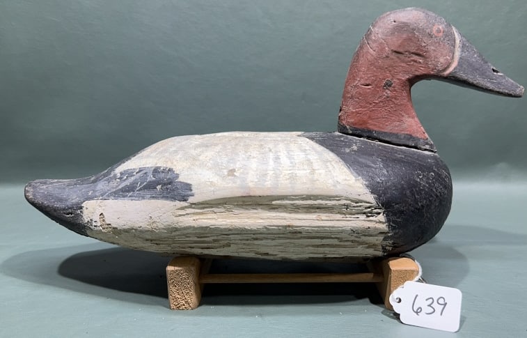 ROCKHALL CANVASBACK IN OLD WORKING REPAINT, REHEAD: ~ 15" X 8"