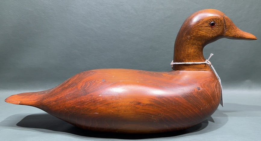 WOODEN DECOY BY C. R. MEEKINS: ~16" X 7-1/2"