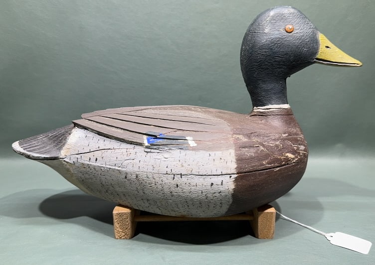 CARVED WOOD MALLARD DECOY: ~ 15-1/2" X 9"