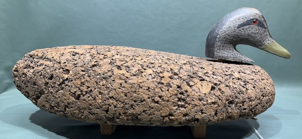 CARVED CORK BLACK DUCK DECOY