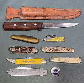 COLLECTION OF VARIOUS KNIVES & STERLING PIN