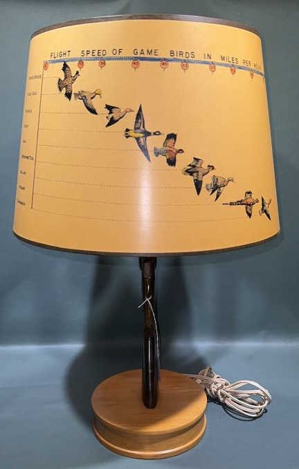 GUN LAMP W/ BIRD FLIGHT SPEED CHART SHADE: ~ 23-1/2" X 13'