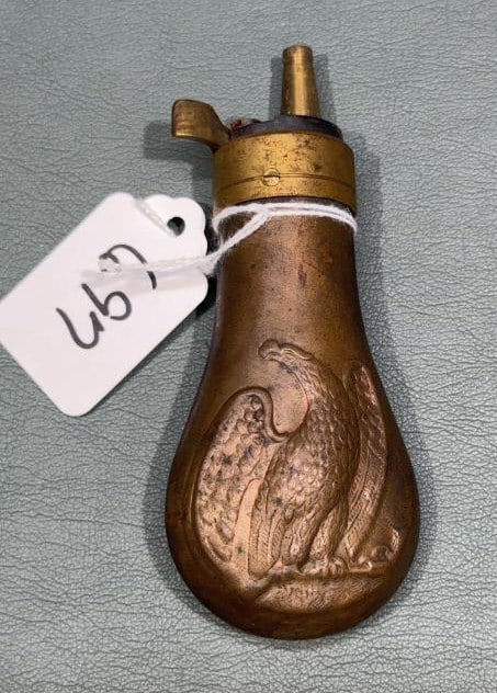 MINIATURE GUN POWDER FLASK W/ EMBOSSED EAGLE: ~ 4-1/2" X 2"
