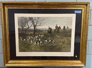 LARGE FRAMED PRINT "LOST SCENT" IN GOLD GILT FRAME