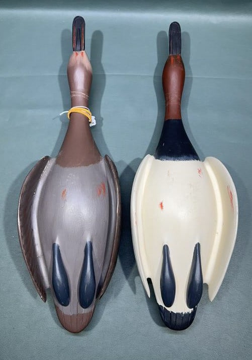 PAIR OF CHARLIE JOBES HANGING DEAD CANVASBACKS: ~ 20" X 5-1/2"