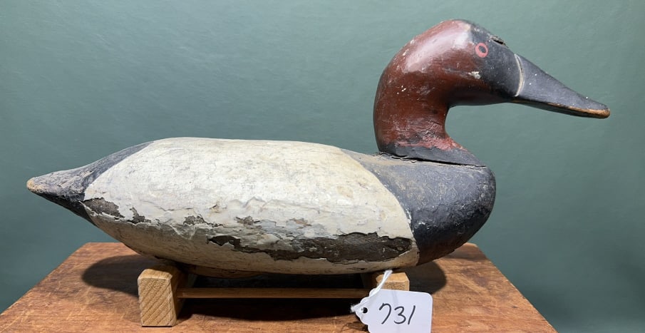 UPPER BAY CARVED WOODEN CANVASBACK DECOY: ~ 15-1/2" X 7-1/2"
