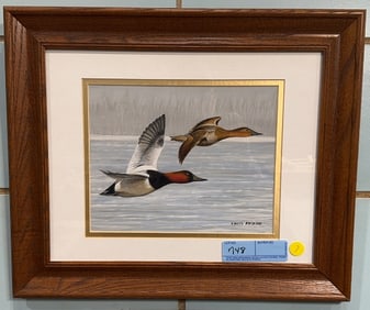 LOUIS FRISINO PAINTING OF CANVASBACKS IN FLIGHT