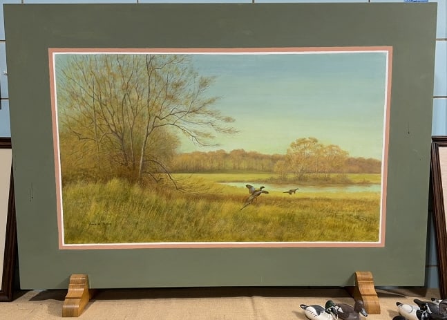 LARGE JOHN TAYLOR PAINTING ON BOARD OF PHEASANTS: ~53" X 36"