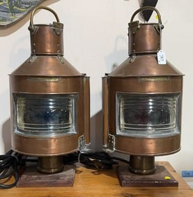 PAIR OF BRASS ALDERSON & GYDE BIRMINGHAM SHIPLIGHT