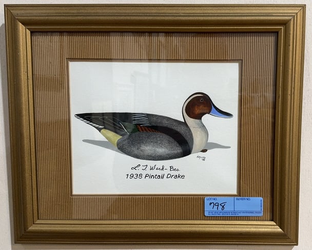PAUL SHERTZ PAINTING OF L. T. WARD BRO'S: 1938 PINTAIL DRAKE ~ 16" X 13-1/2"