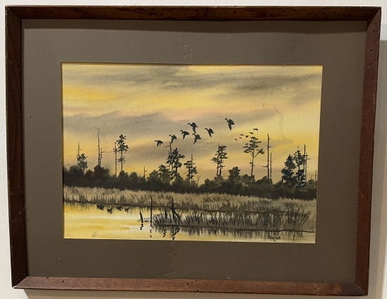 WILLY CROCKETT WATERCOLOR OF DUCKS: ~21" X 27"