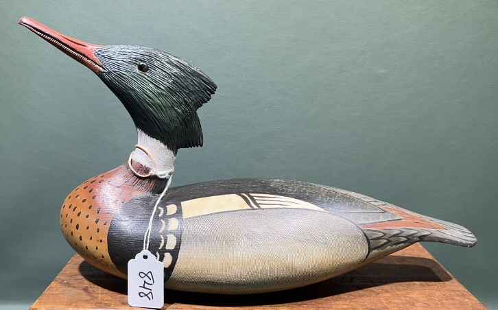 LOUIS RIENERI MERGANSER DECOY: ~ 15-1/2" X 8-1/2"