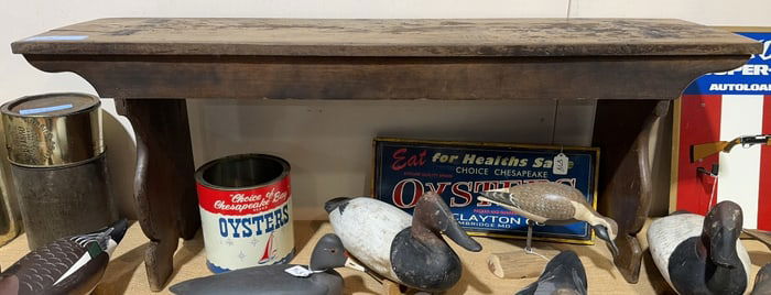 ANTIQUE COUNTRY BENCH W/ SHAPED BASE