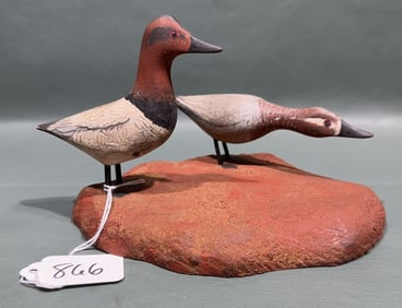 PAIR OF MINIATURE CANVASBACK ON PLAQUE