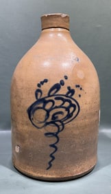 ANTIQUE BLUE DECORATED GALLON NY STONEWARE JUG
