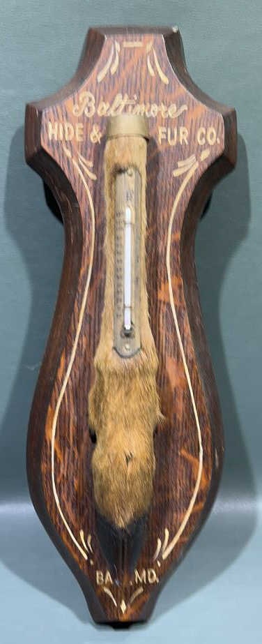 BALTIMORE HIDE & FUR CO. ADVERTISING THEROMETER: ~ 14" X 5"
