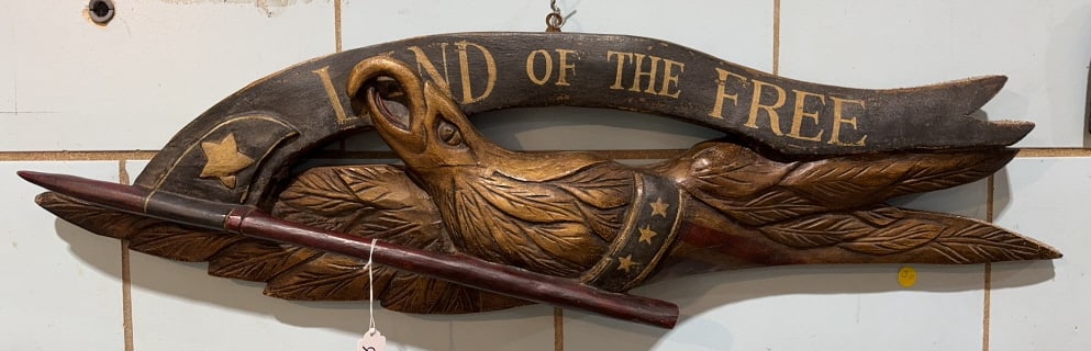CARVED WOODEN EAGLE WALL ART: 37-1/2" X 20-1/2"