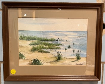 GROVER CANTWELL JR. FRAMED WATERCOLOR OF THE SHORE