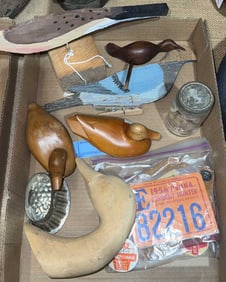 SHORE BIRDS, HUNTING LICENSES, DECOYS, ETC. LOT