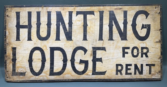 "HUNTING LODGE FOR RENT" WOODEN SIGN