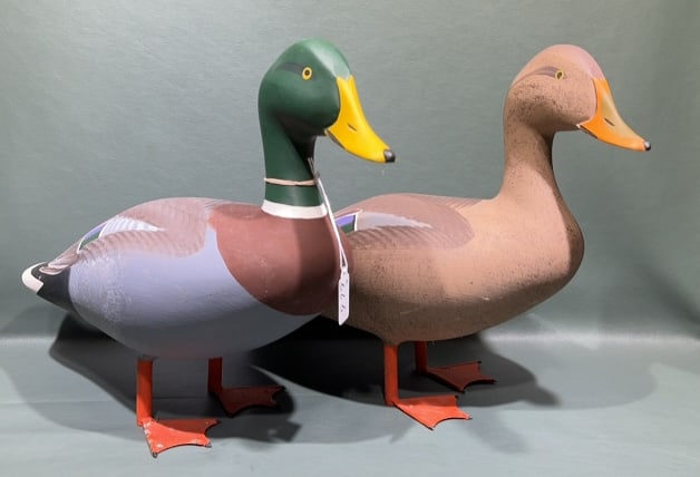 PAIR OF CHARLES JOBES STANDING MALLARDS: ~ 18" X 14"