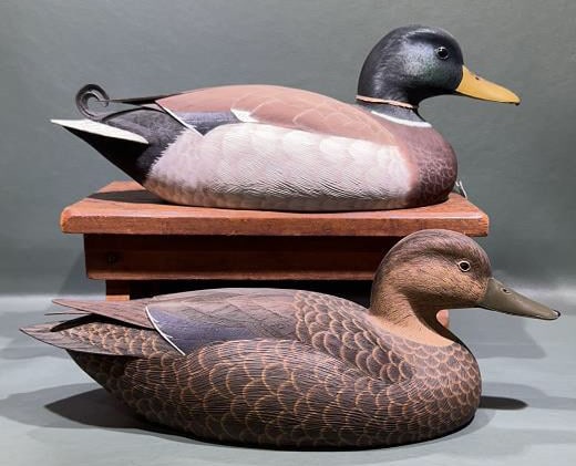 PAIR OF VERN LOCKVIS DECORATIVE MALLARD DECOY 1988: NEWARK, DE. ~ 16-1/2" LONG