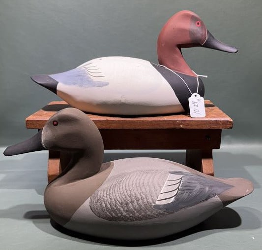 PAIR OF ROGER URIE FULL SIZE CANVASBACK 1991: ~ 15-1/2" LONG